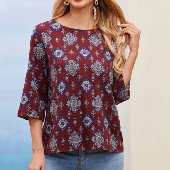 EMERY ROSE Tops - Emery Rose | Burgundy 3/4 Sleeve Blouse
